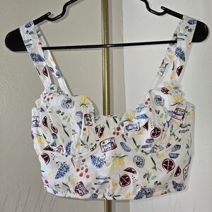 Target White and Blue Sleeveless Bustier Tank Top